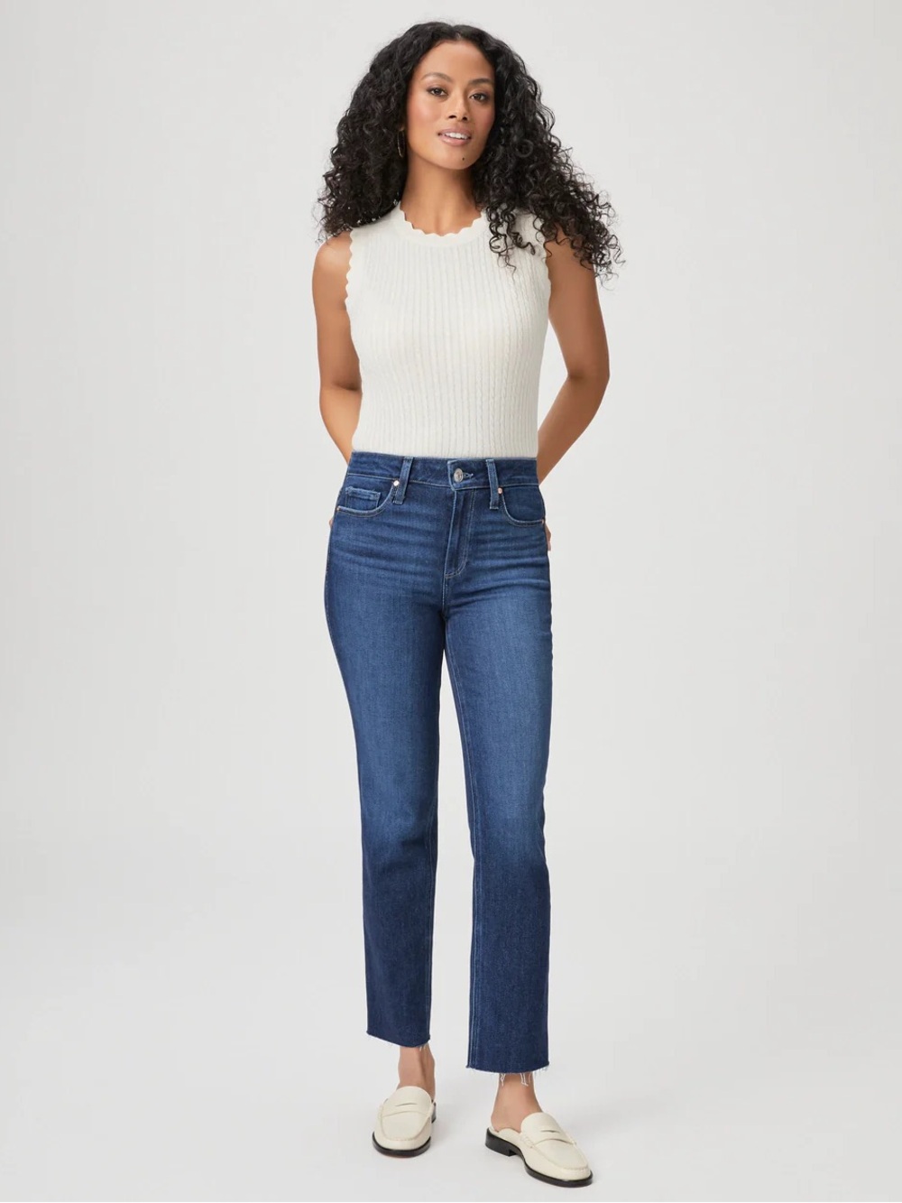 PAIGE Cindy Crop High Rise Straight Leg Jeans Raw Hem Size 32 MSRP $229